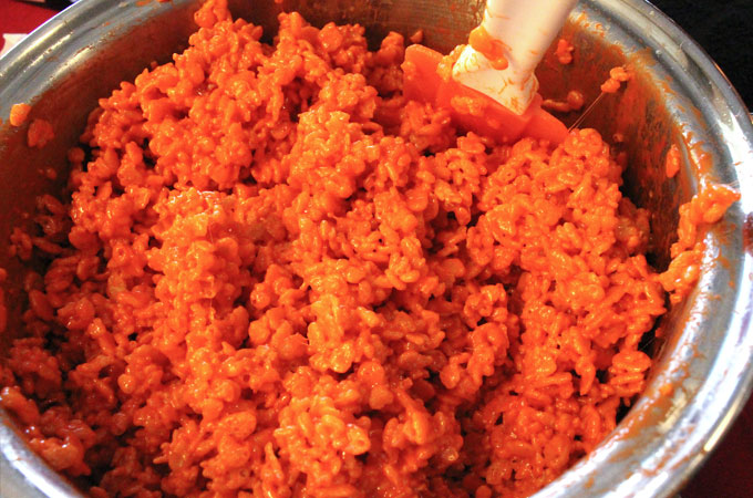 Orange Rice Krispie Treats mixture