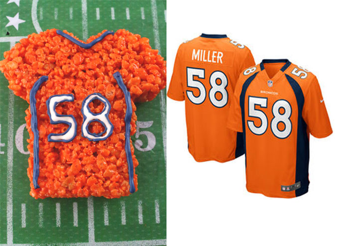 Denver Broncos Rice Krispie Treat vs. an actual Denver Broncos Jersey