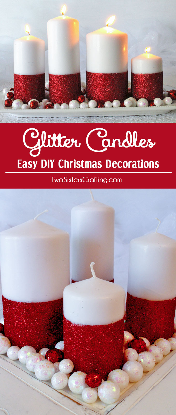 Glitter Candles Easy DIY Christmas Decorations that you can make in less than 30 minutes