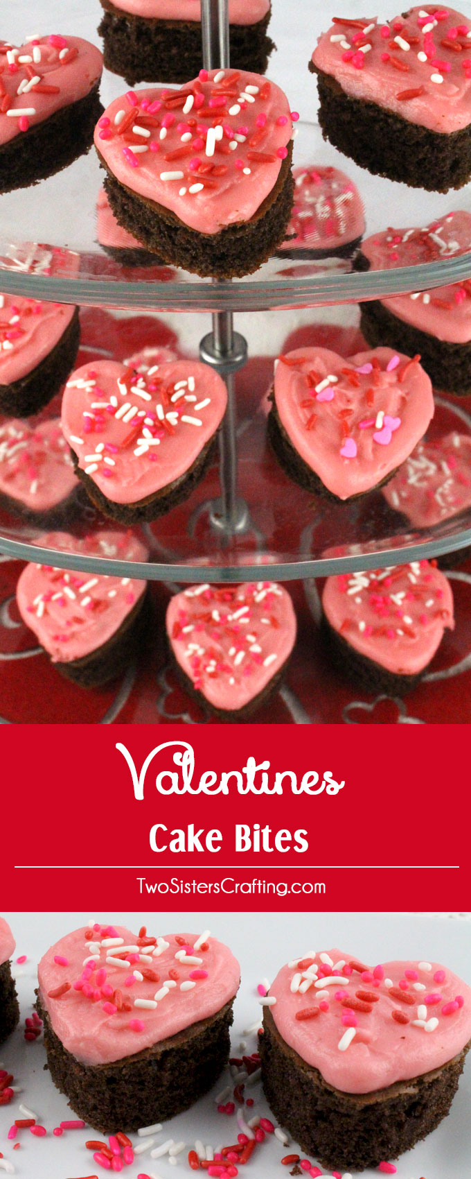 VALENTINES CAKE BITES Valentines Cake Bites - fun and delicious mini cakes with pretty pink Buttercream frosting. A great Valentines Day dessert idea and a unique take on a Valentines cupcake. Super easy to make, they will be a great Valentine's Day treat for this year's party. Follow us for more Valentine's Day Food ideas.