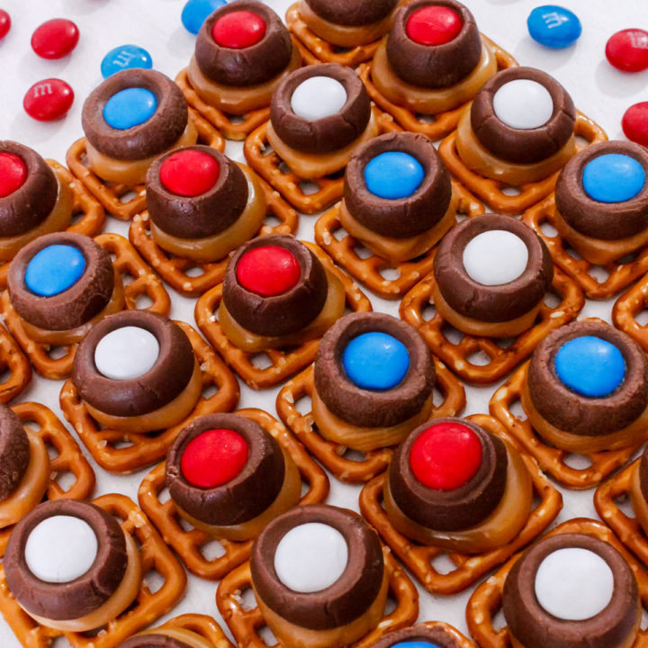 Patriotic Caramel Pretzel Bites - Two Sisters