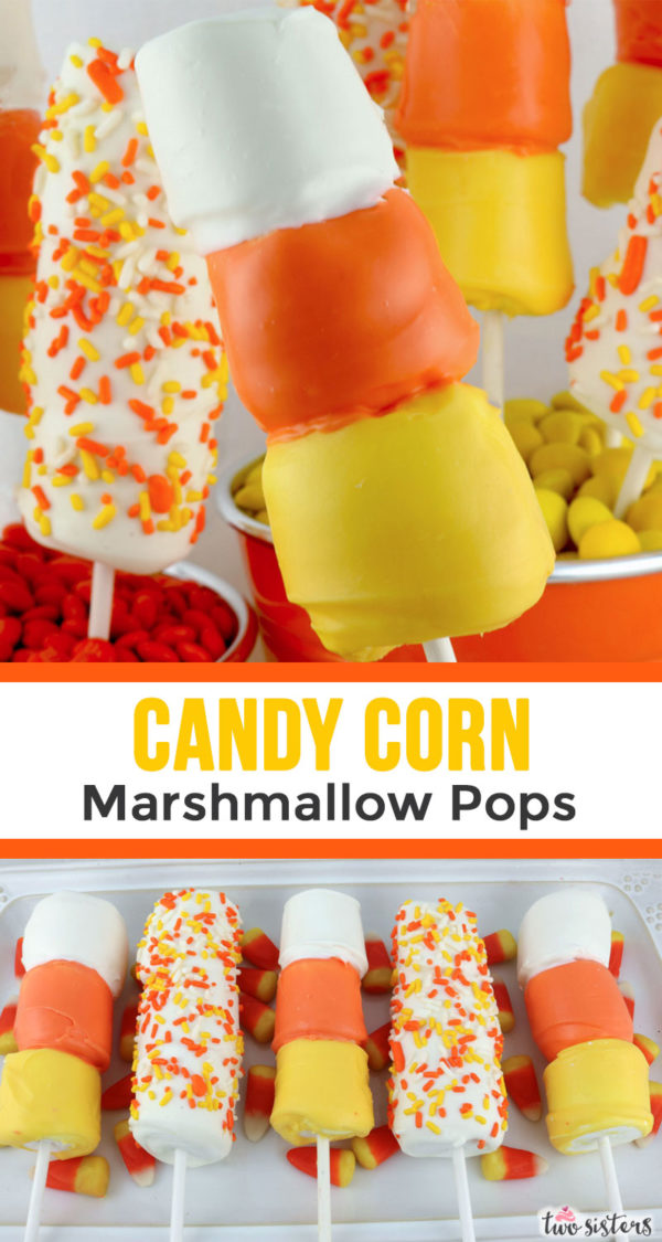 Candy Corn Marshmallow Pops - Two Sisters