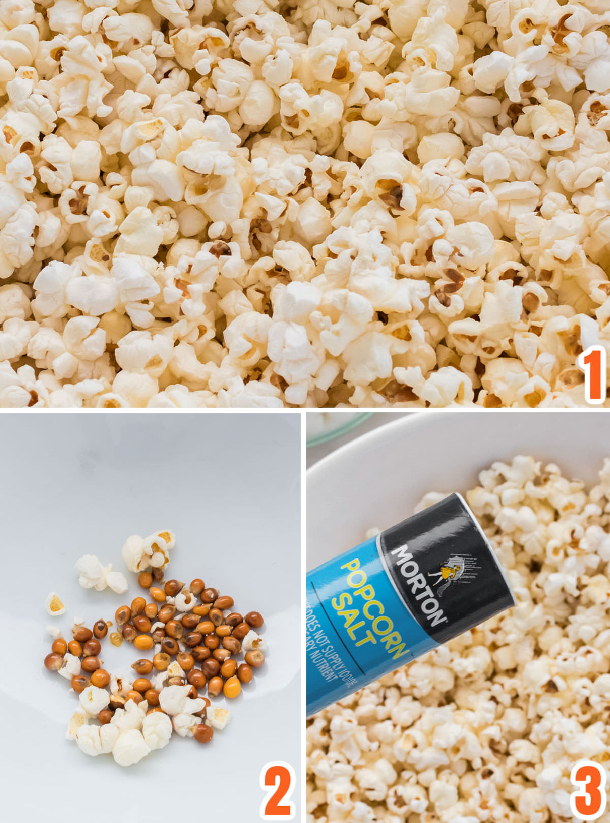 Collage image showing the steps for making homemade Popcorn.