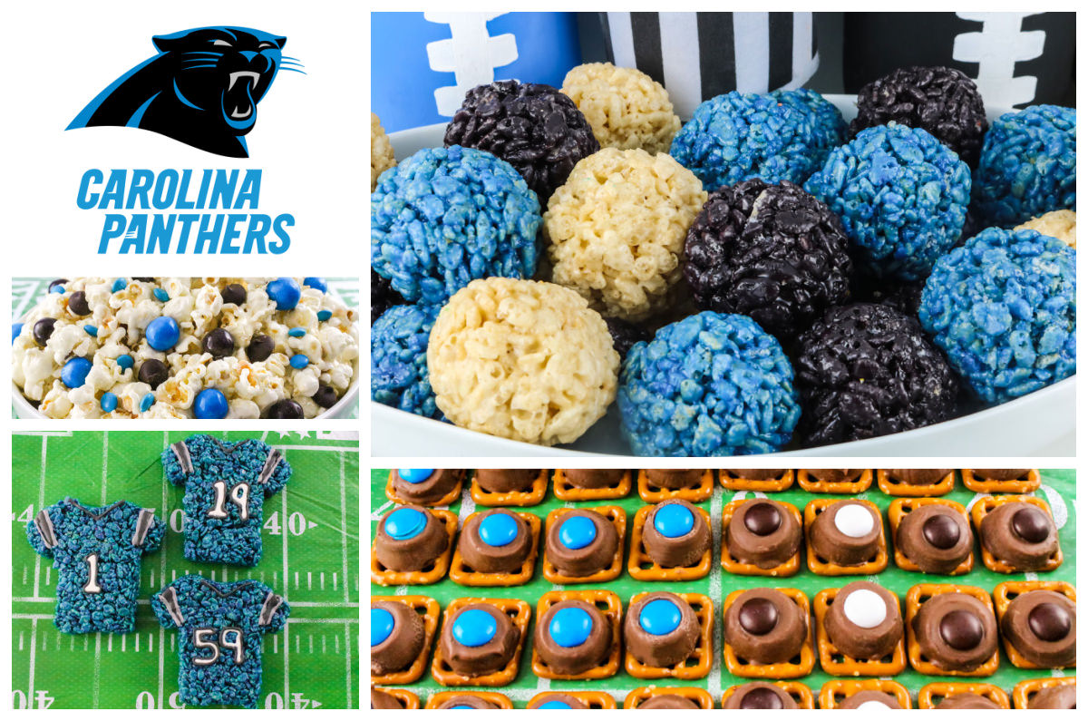 A collage image featuring a selection of Carolina Panthers Game Day Party Desserts.